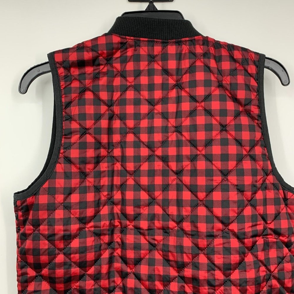 Old Navy Vest Red Black Plaid Check Quilted Puffer Full Zip - Picture 8 of 9